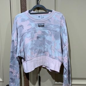 Pink and grey camouflage adidas sweatshirt.
